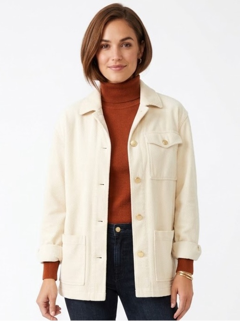 Zara Cream Ecru Utility Button Front Overshirt Shacket Size L
